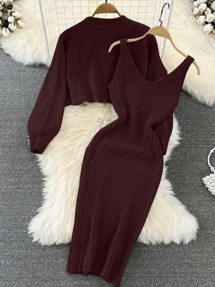 Set rochie și pulover SHEIN, maro