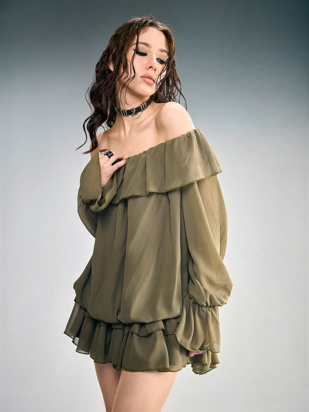 Rochie mini SHEIN, kaki