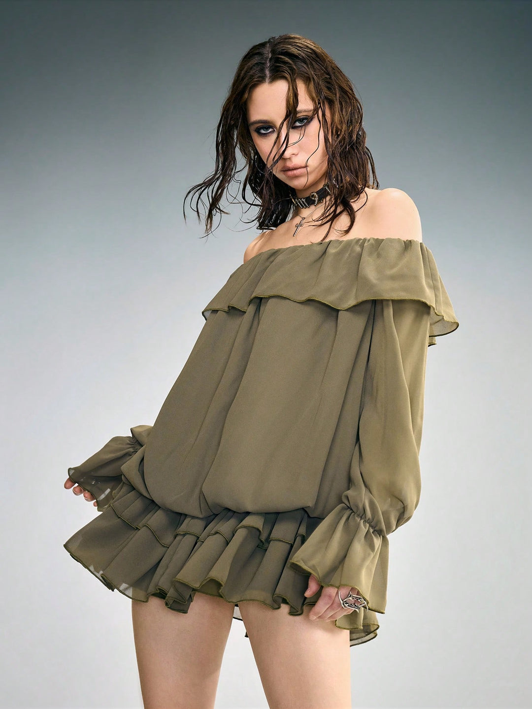 Rochie mini SHEIN, kaki