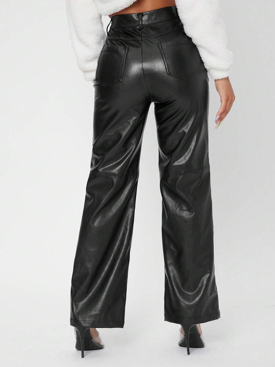 Pantaloni imitație piele Shein, negru