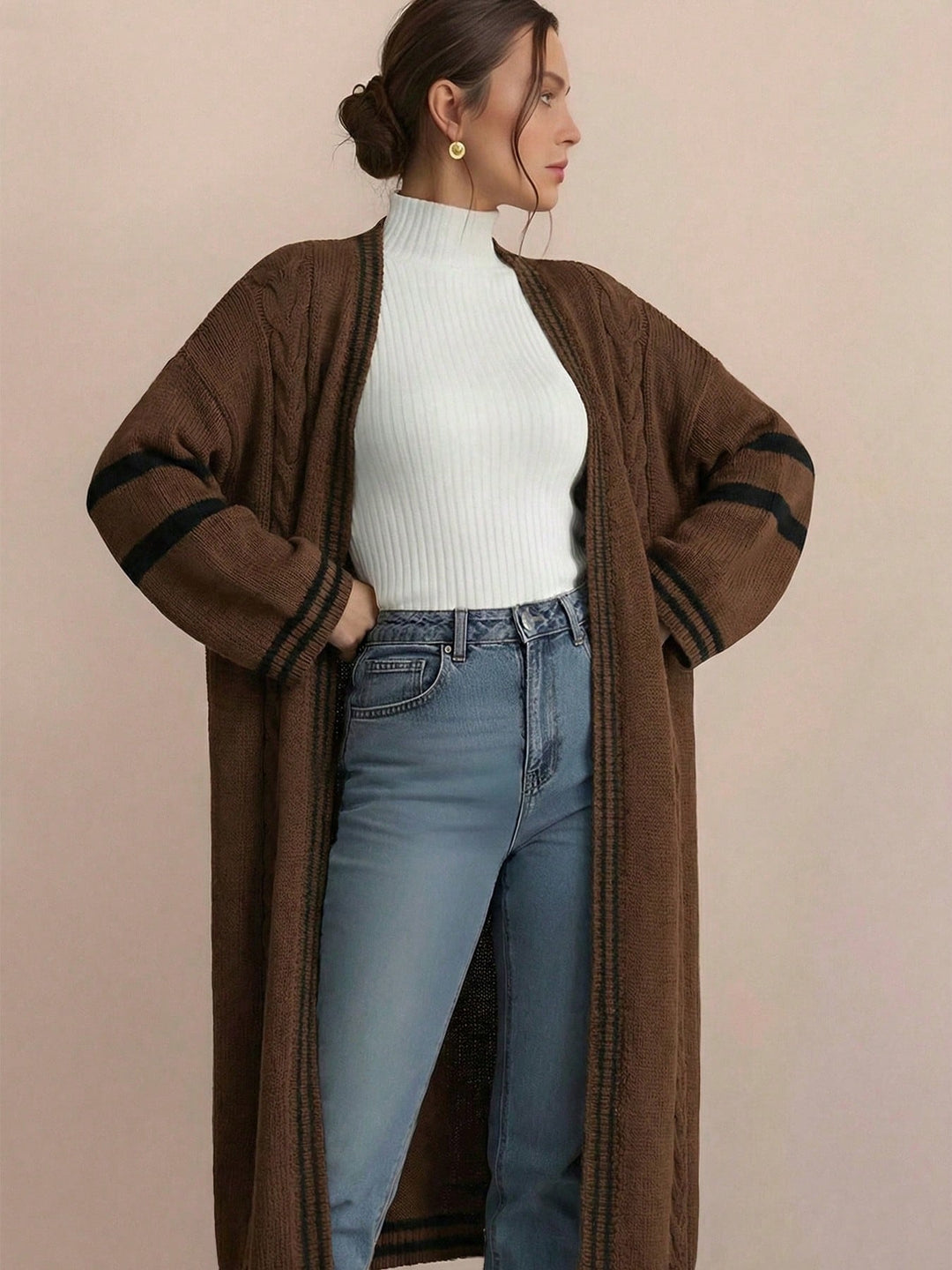 Cardigan lung SHEIN, maro