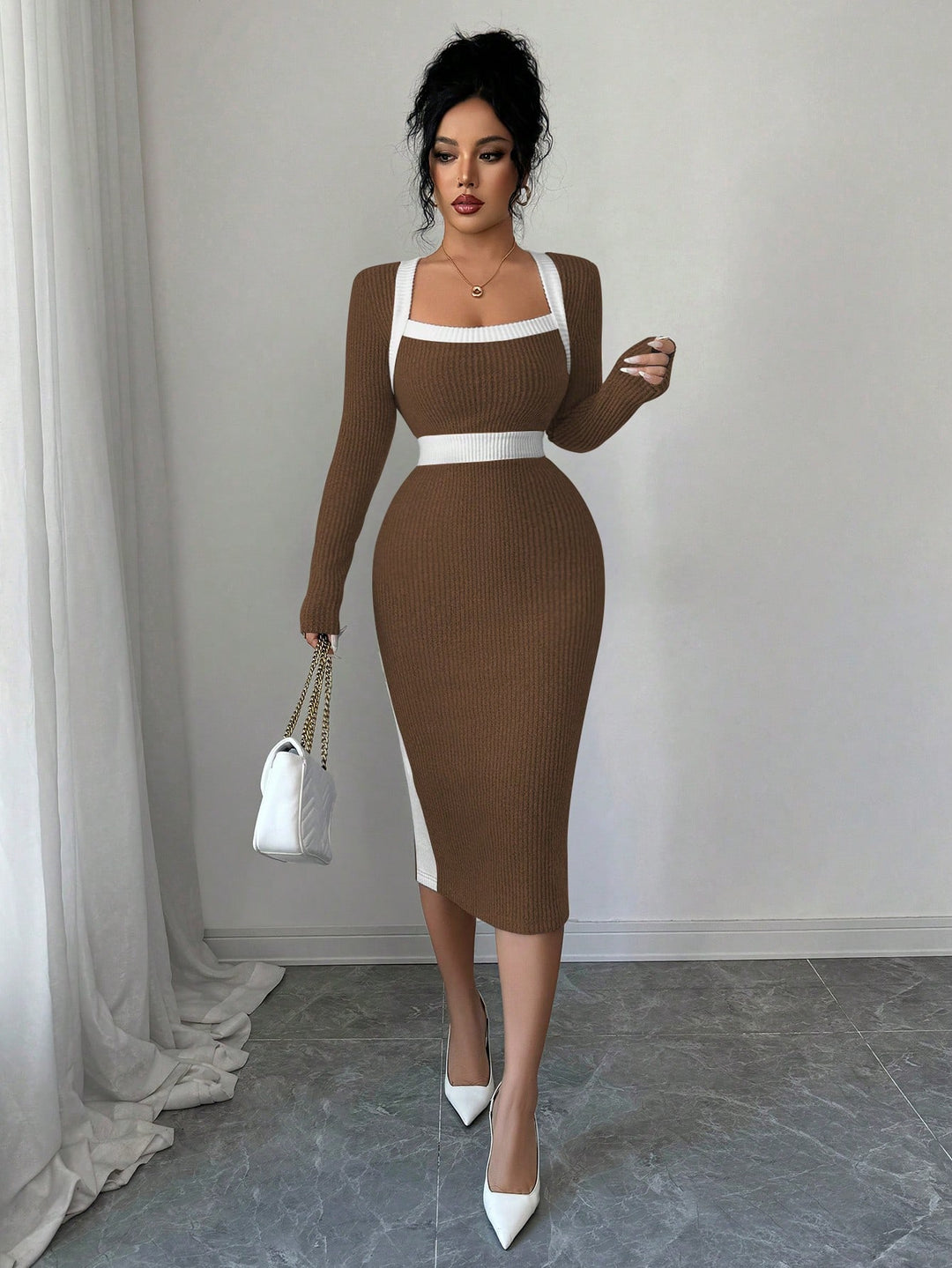 Rochie midi SHEIN, maro