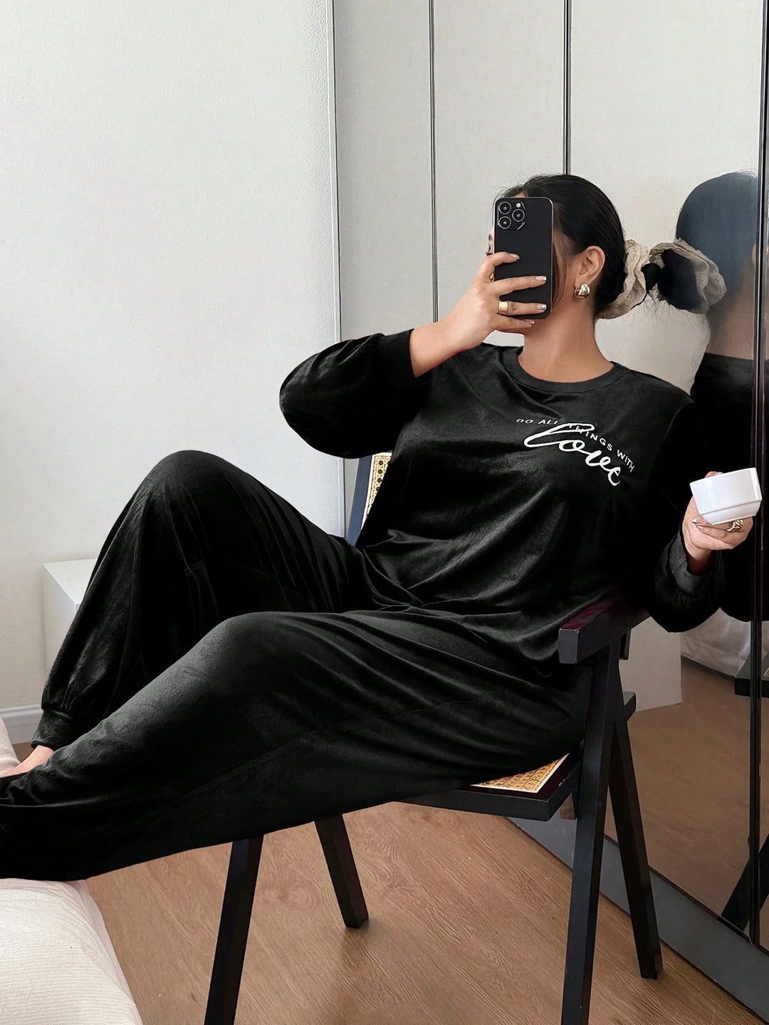 Compleu pijamale SHEIN, negru