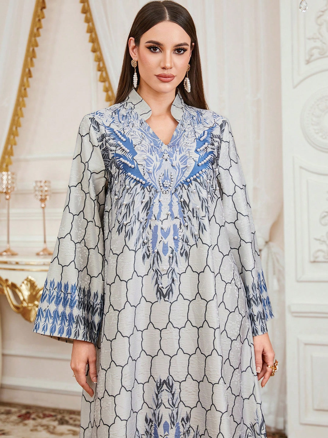 Set caftan și jalabiya SHEIN, gri