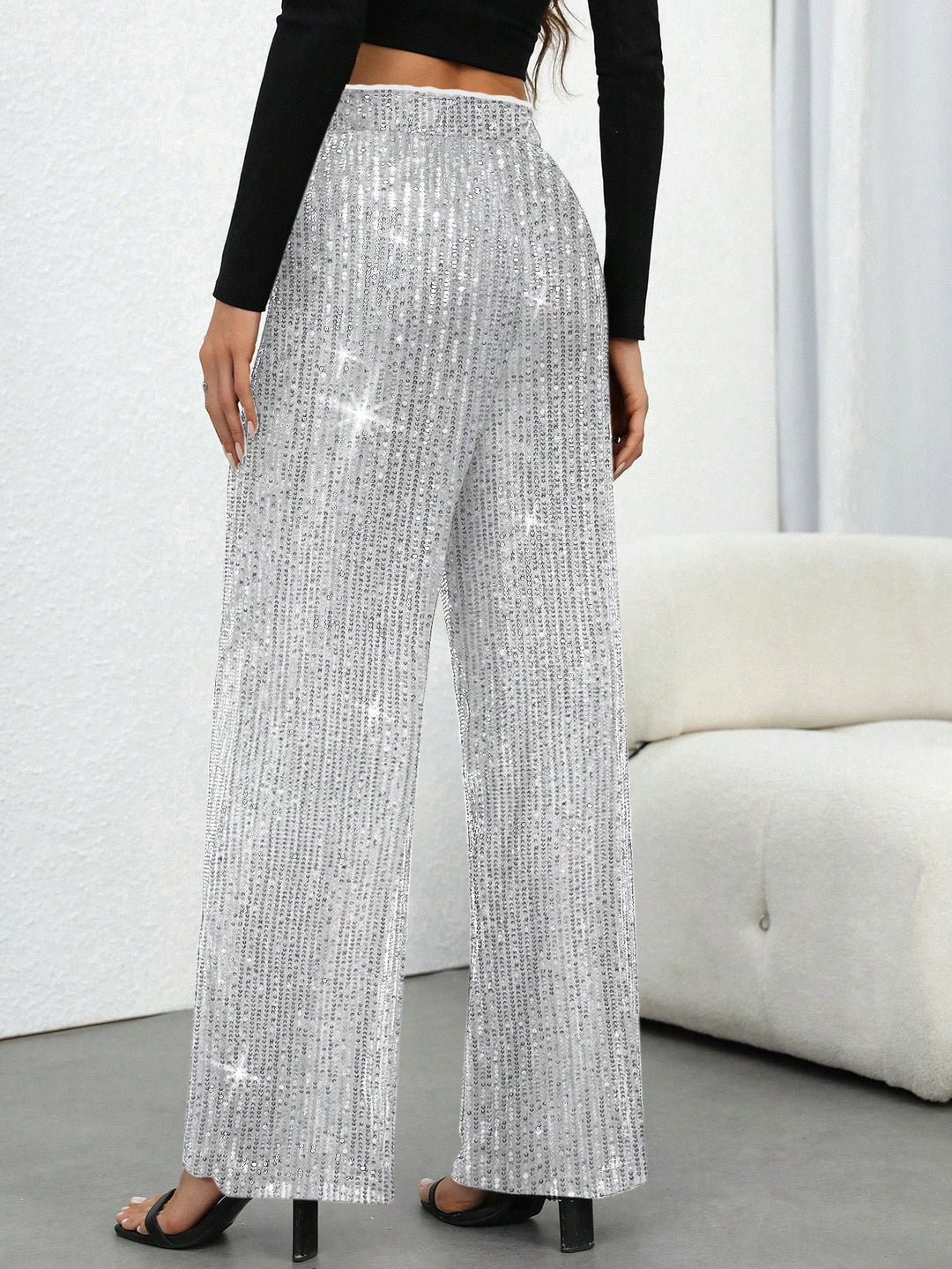 Pantaloni SHEIN, argintiu