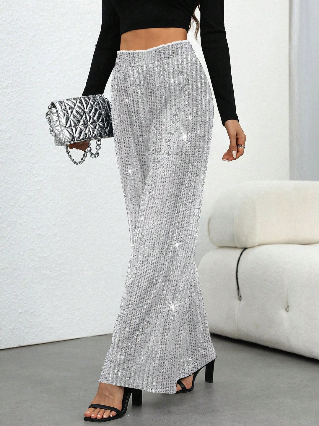 Pantaloni SHEIN, argintiu