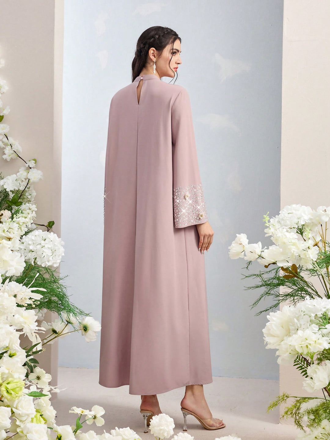 Set caftan și jalabiya SHEIN, roz