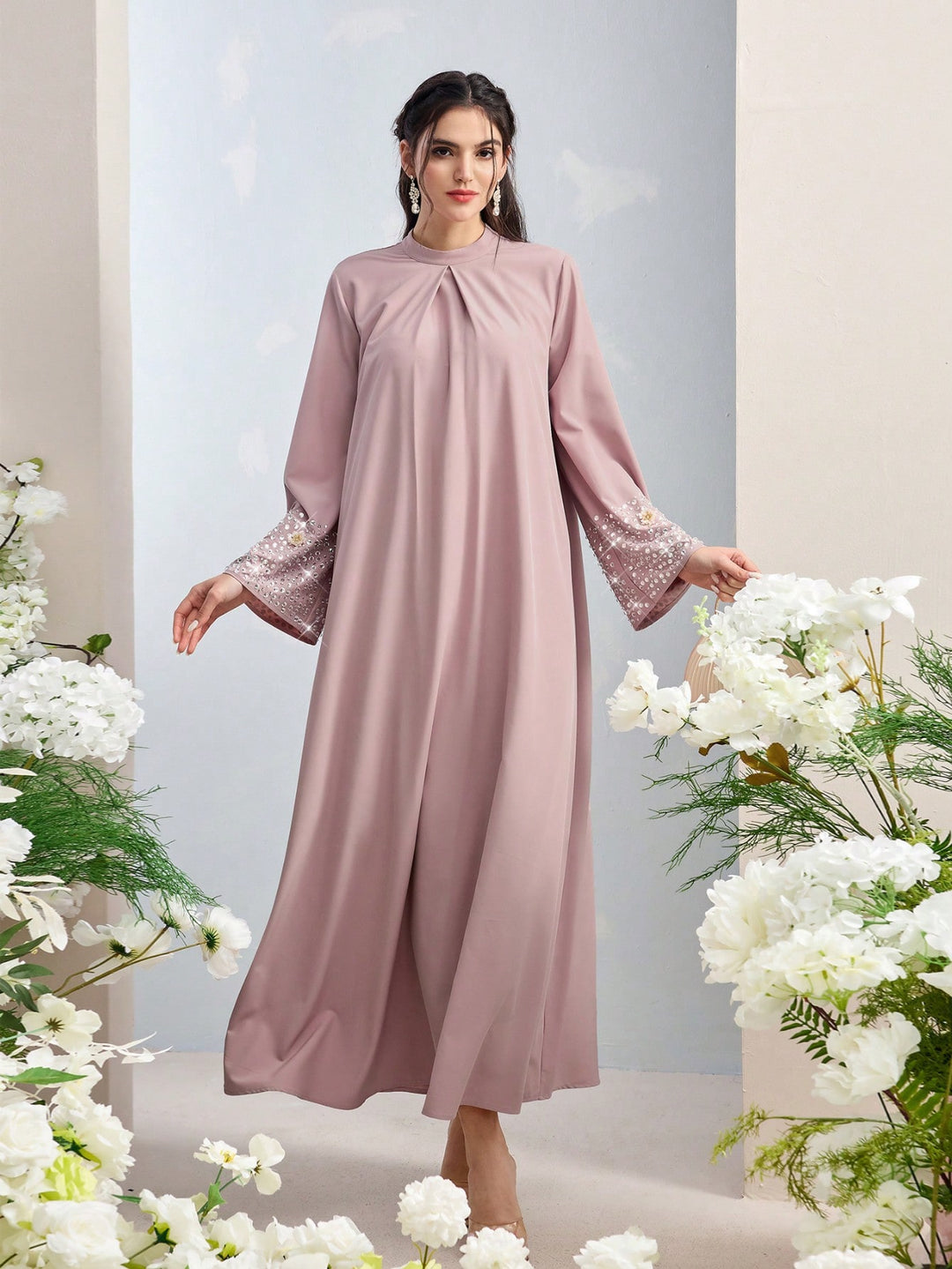 Set caftan și jalabiya SHEIN, roz