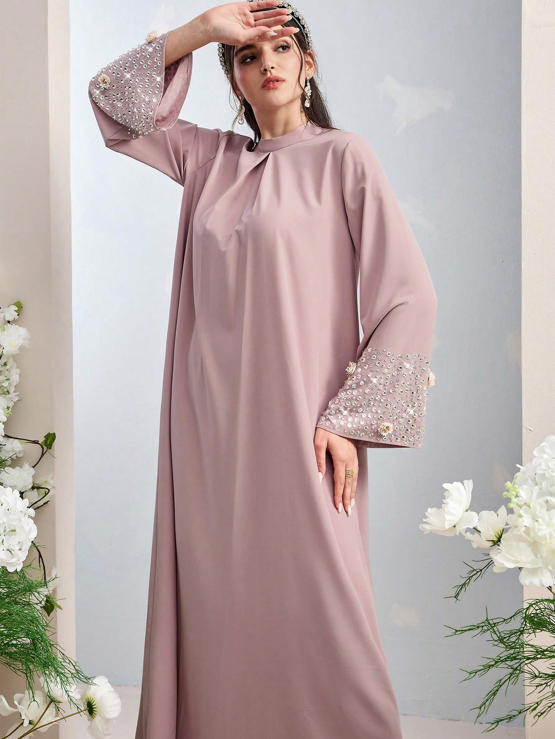 Set caftan și jalabiya SHEIN, roz