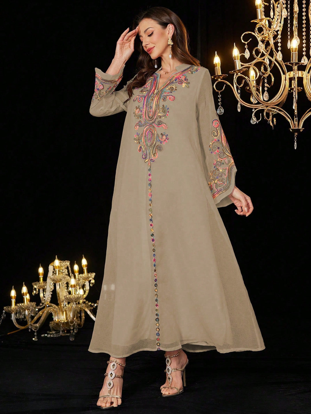 Set caftan și jalabiya SHEIN, kaki