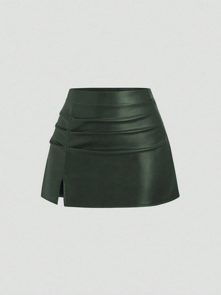 Fustă imitație piele mini SHEIN, verde