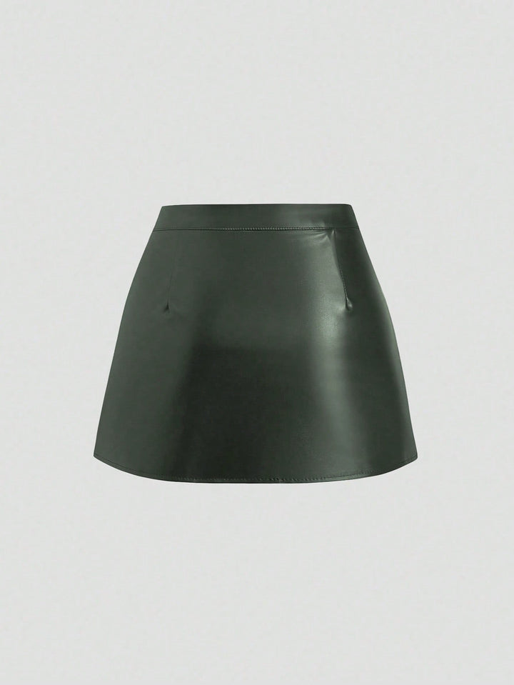 Fustă imitație piele mini SHEIN, verde
