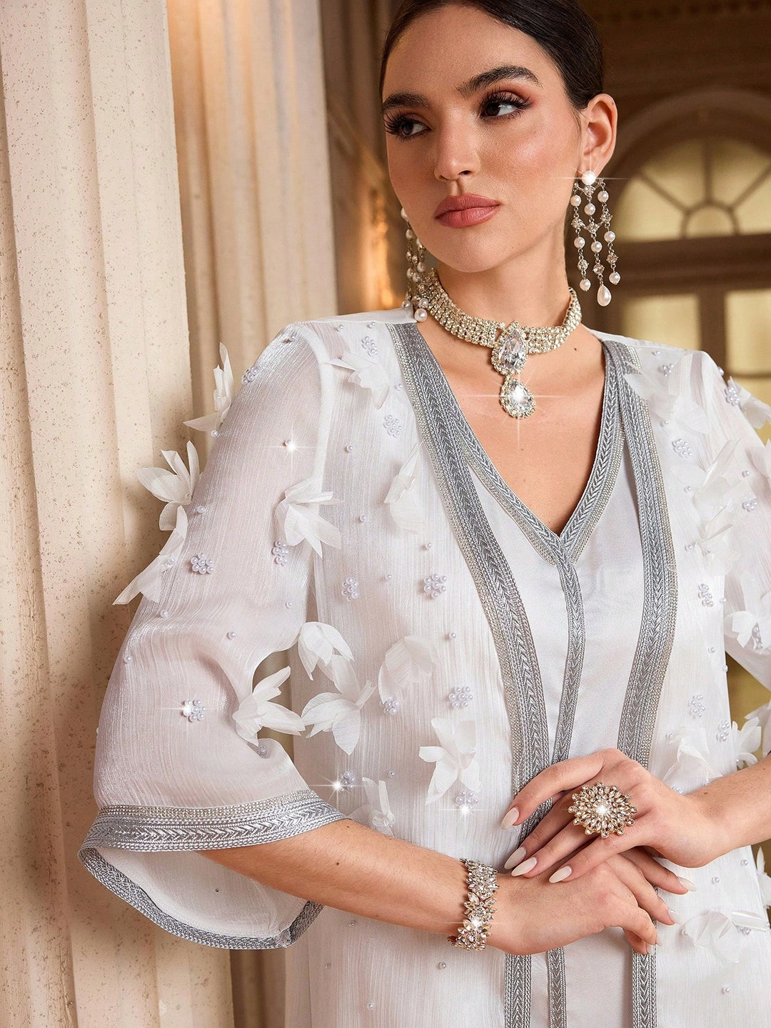 Set caftan și jalabiya SHEIN, alb