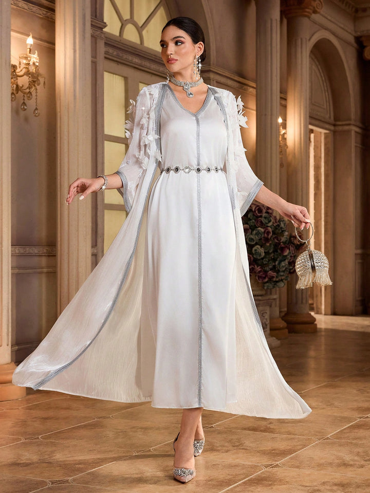 Set caftan și jalabiya SHEIN, alb