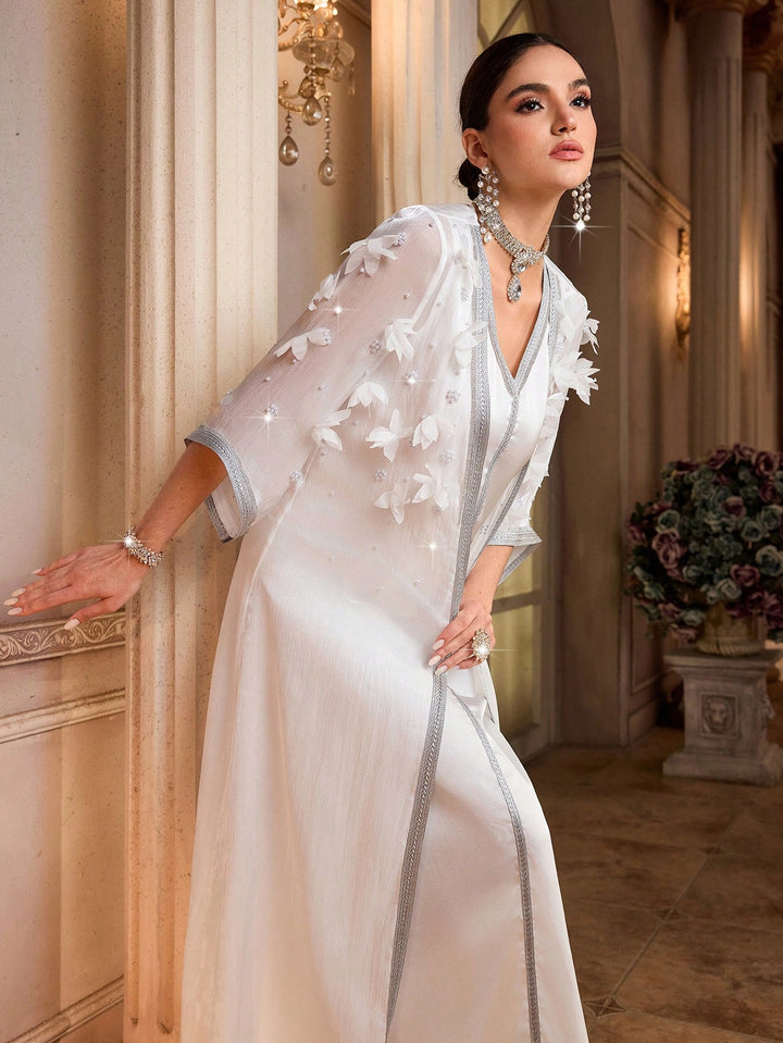 Set caftan și jalabiya SHEIN, alb