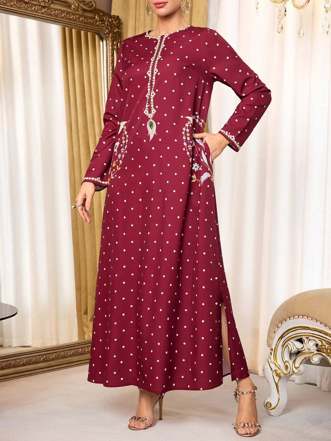 Set caftan și jalabiya SHEIN, vișiniu