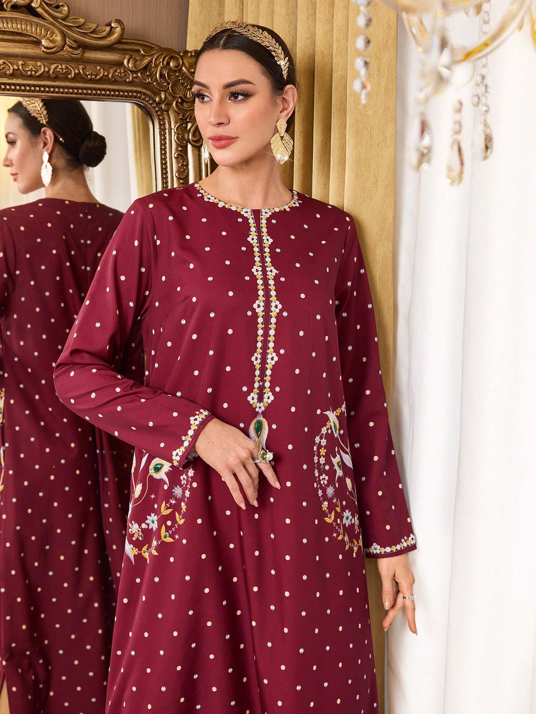 Set caftan și jalabiya SHEIN, vișiniu