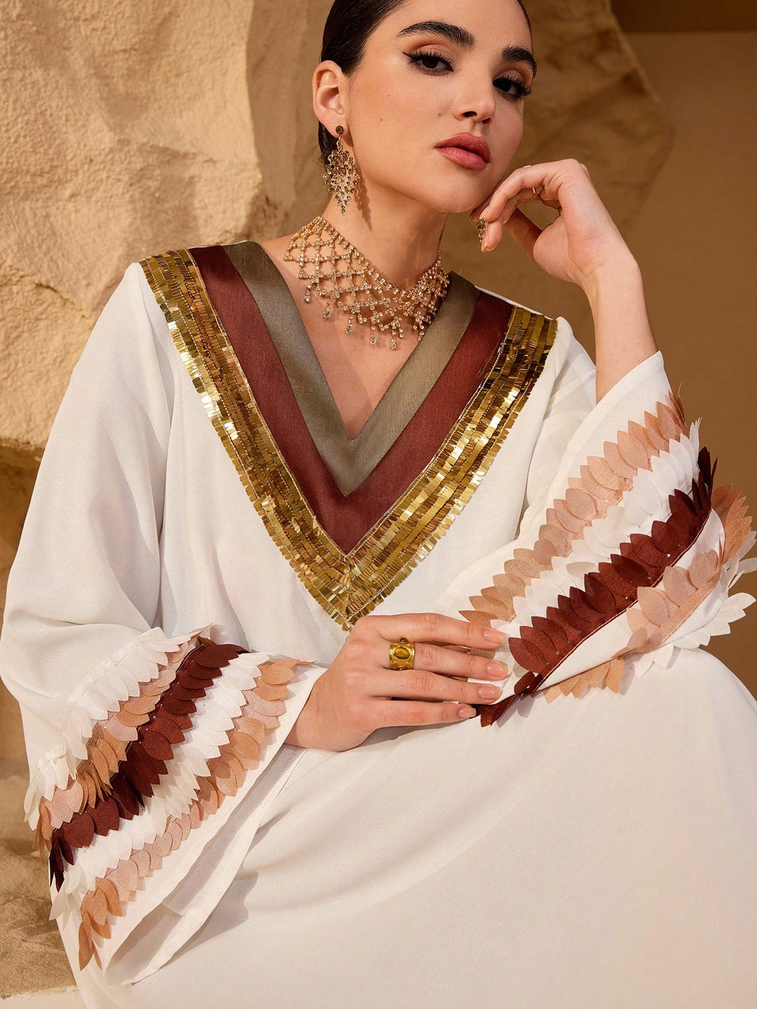 Set caftan și jalabiya SHEIN, alb