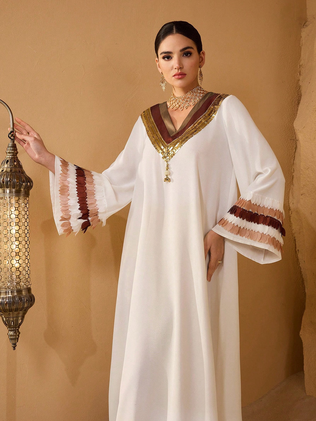 Set caftan și jalabiya SHEIN, alb