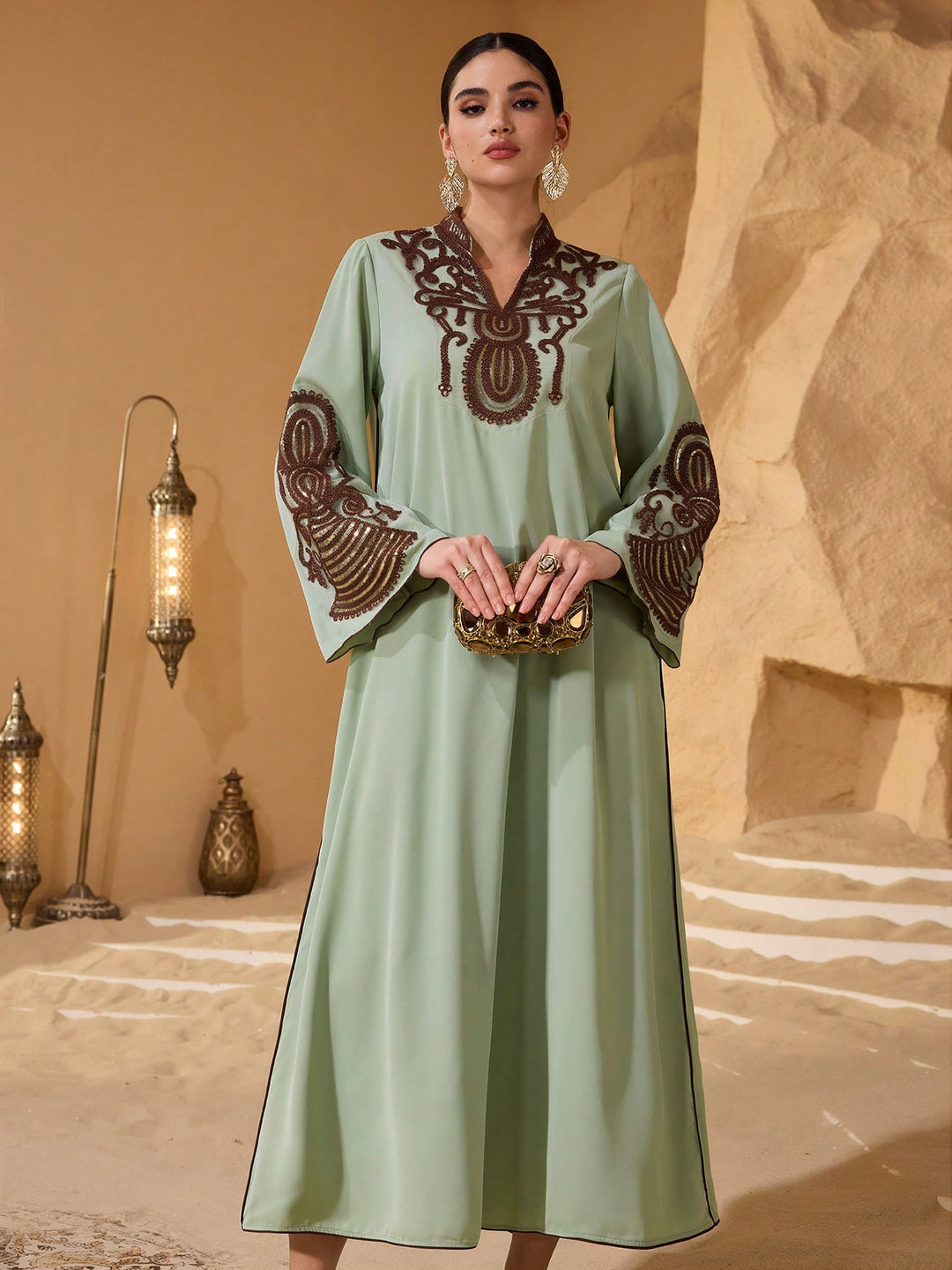 Set caftan și jalabiya SHEIN, verde