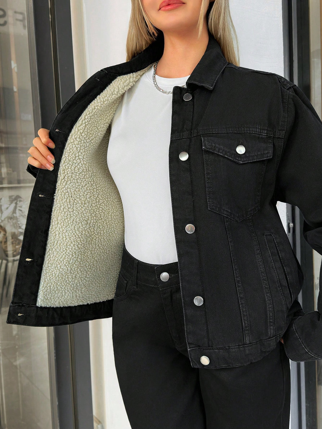 Jachetă denim SHEIN, negru