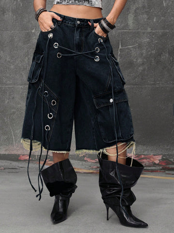 Jeans 3/4 SHEIN, albastru