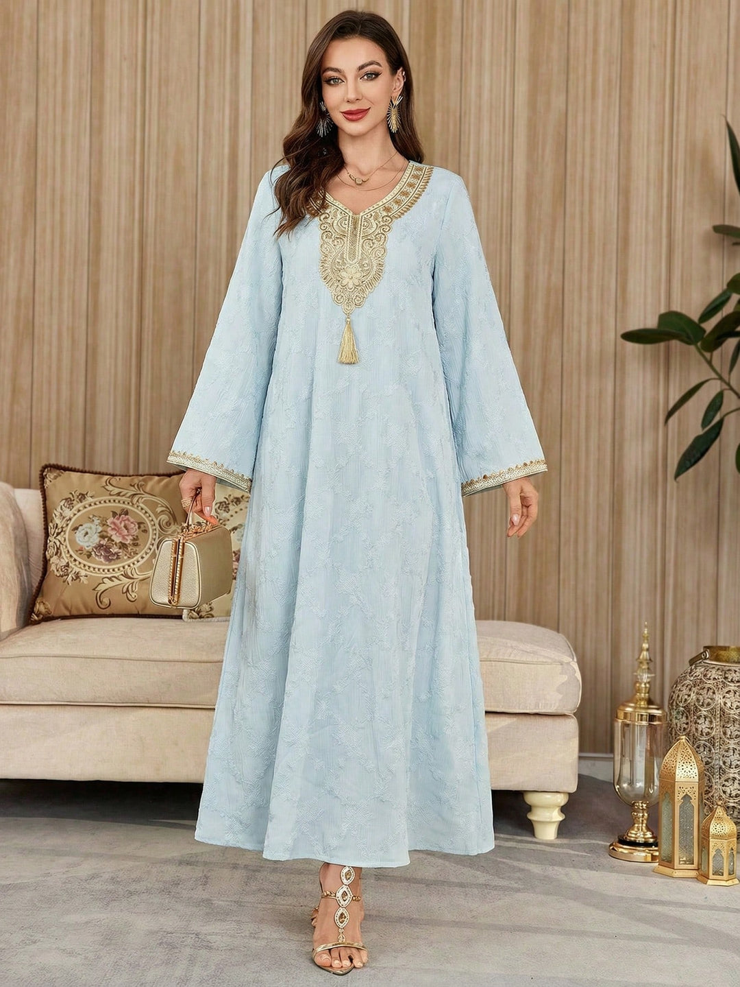 Set caftan și jalabiya SHEIN, albastru