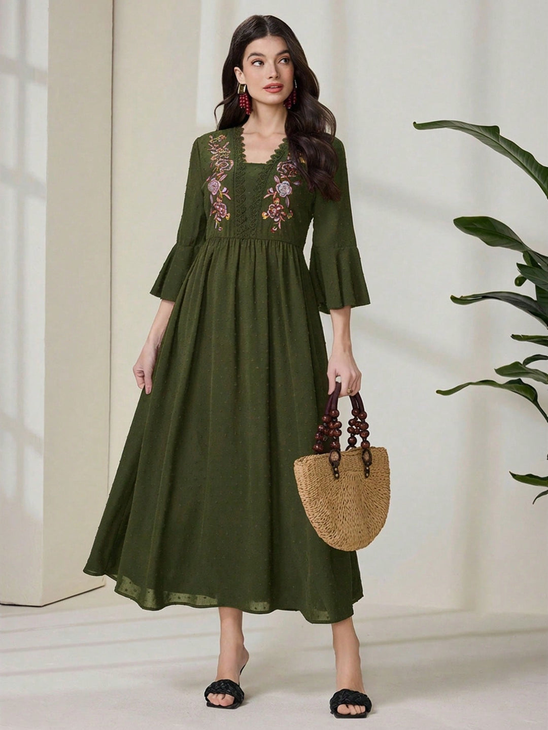 Rochie maxi SHEIN, kaki