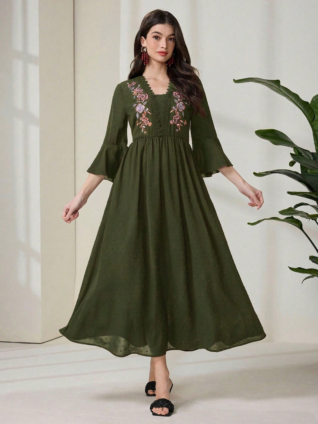 Rochie maxi SHEIN, kaki