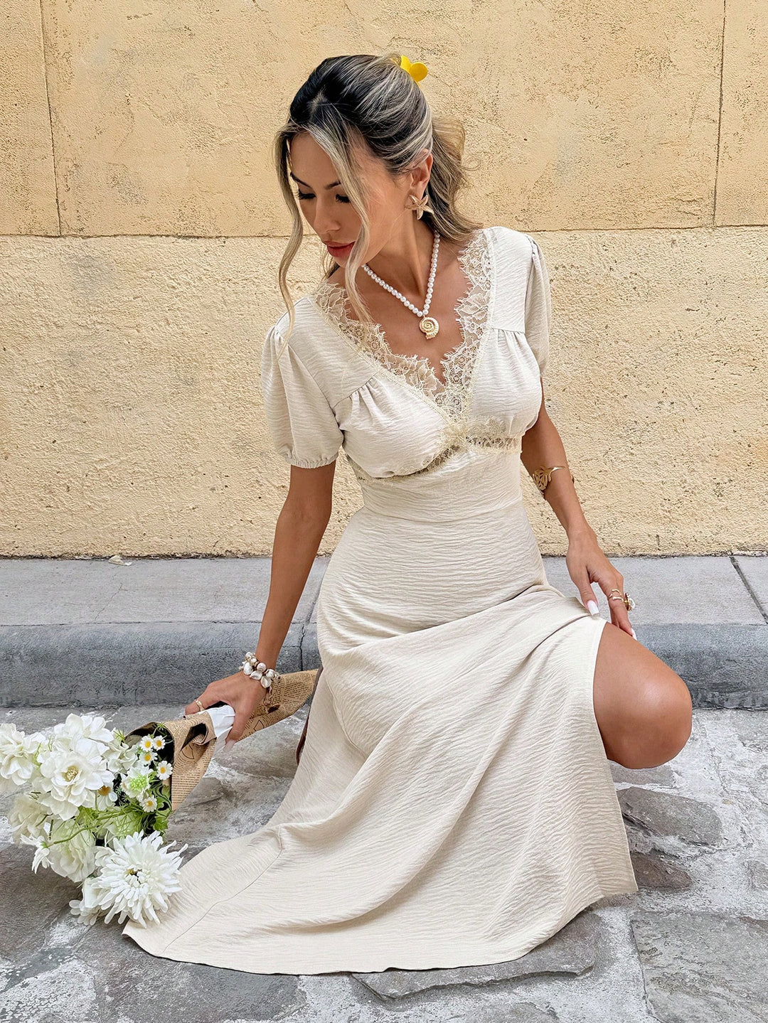 Rochie maxi SHEIN, crem