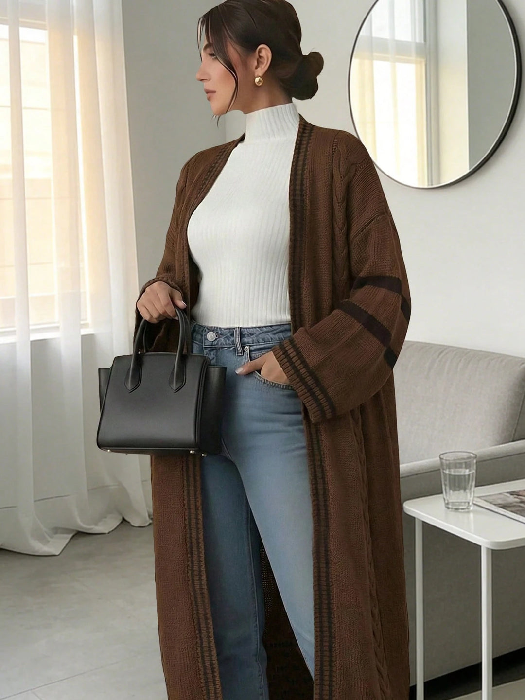 Cardigan lung SHEIN, maro