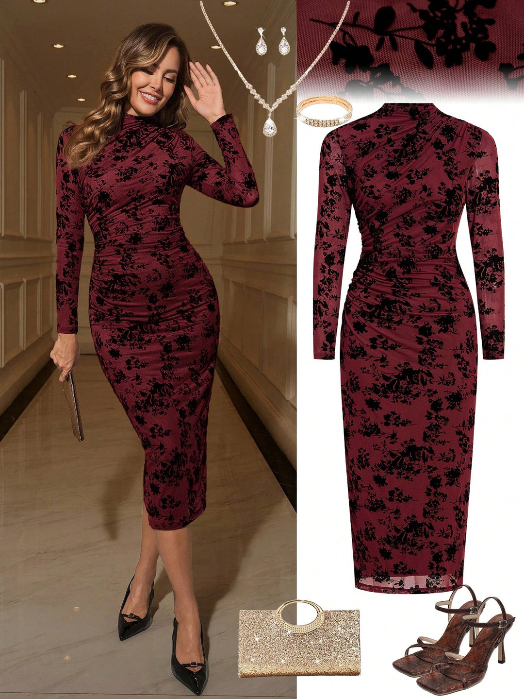 Rochie midi SHEIN, vișiniu