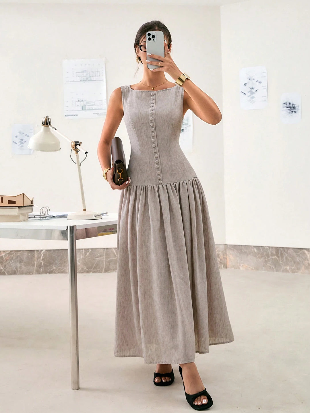 Rochie maxi SHEIN, bej