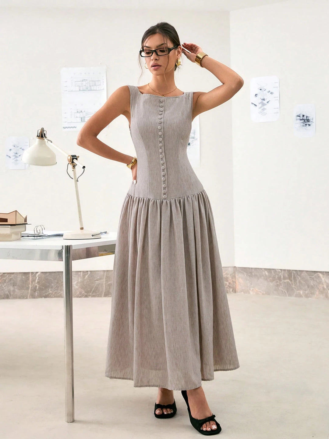 Rochie maxi SHEIN, bej