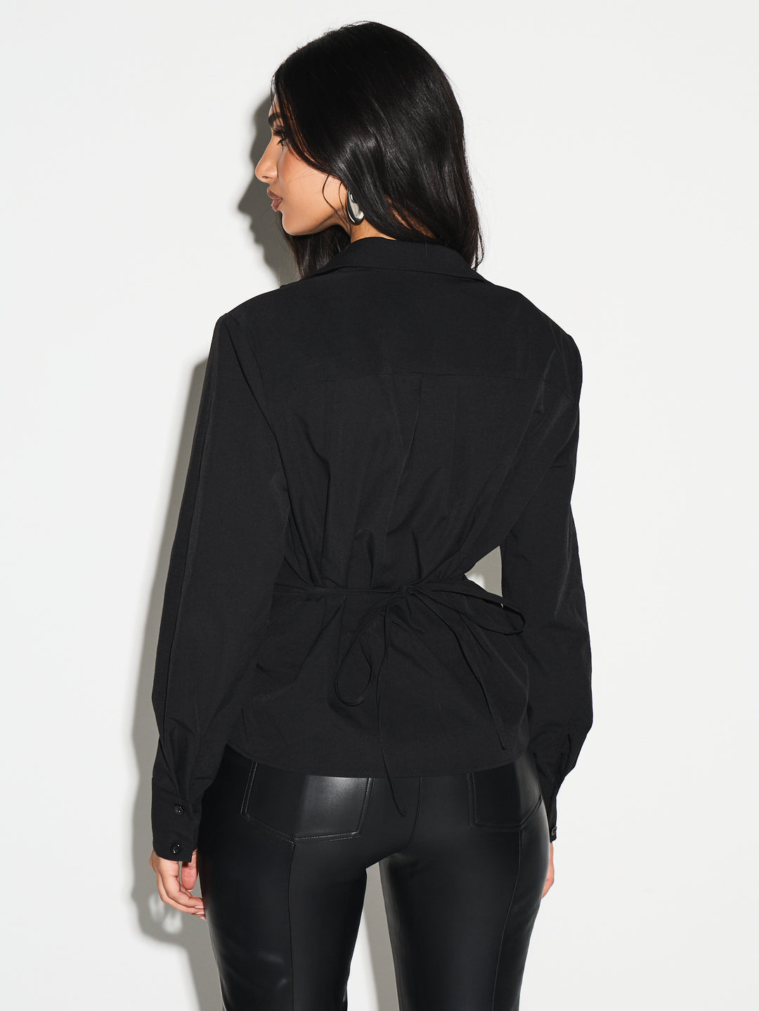 Bluza tip cămașă cu mâneci lungi SHEIN, negru