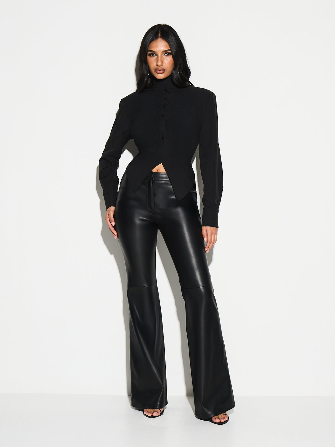 Bluza tip cămașă cu mâneci lungi SHEIN, negru
