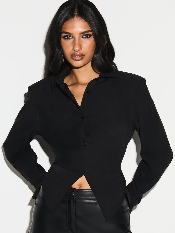 Bluza tip cămașă cu mâneci lungi SHEIN, negru