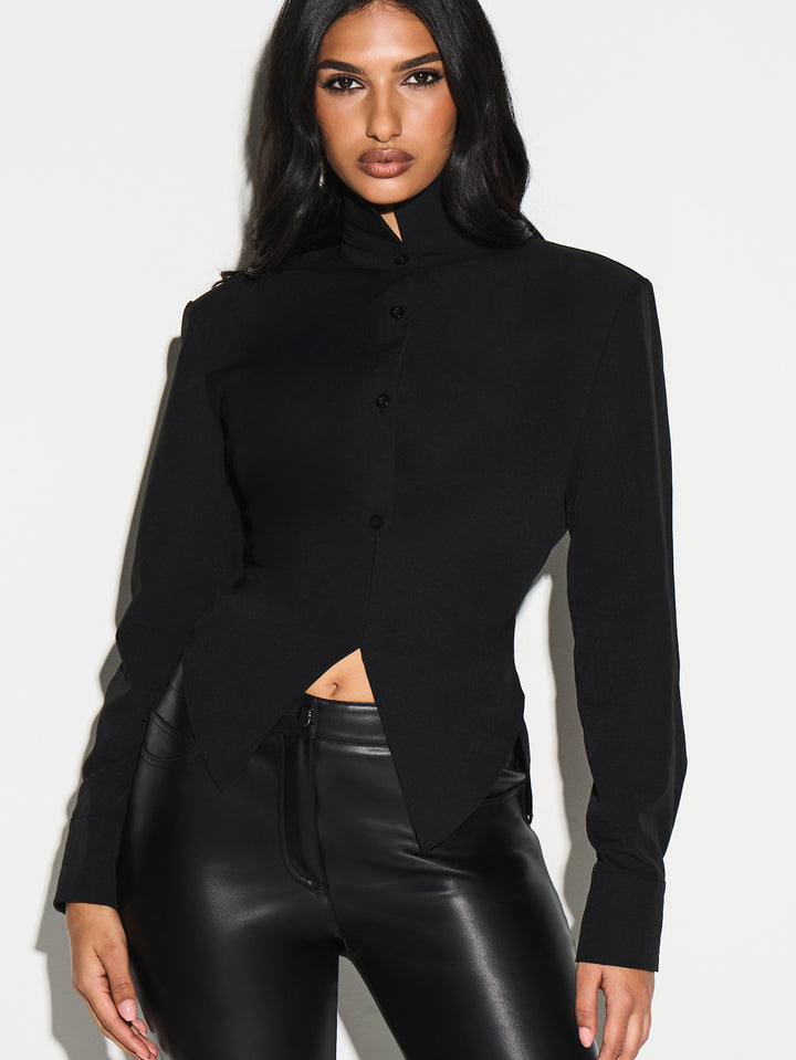Bluza tip cămașă cu mâneci lungi SHEIN, negru
