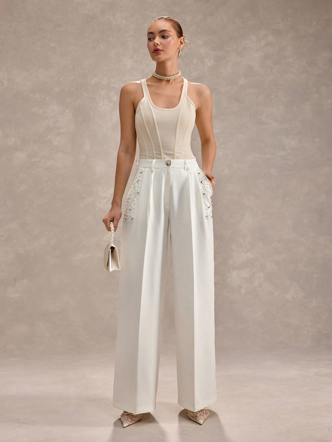 Pantaloni SHEIN, alb