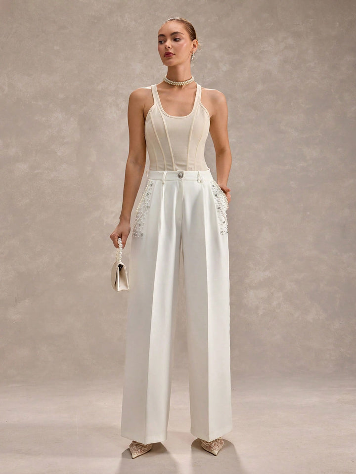 Pantaloni SHEIN, alb
