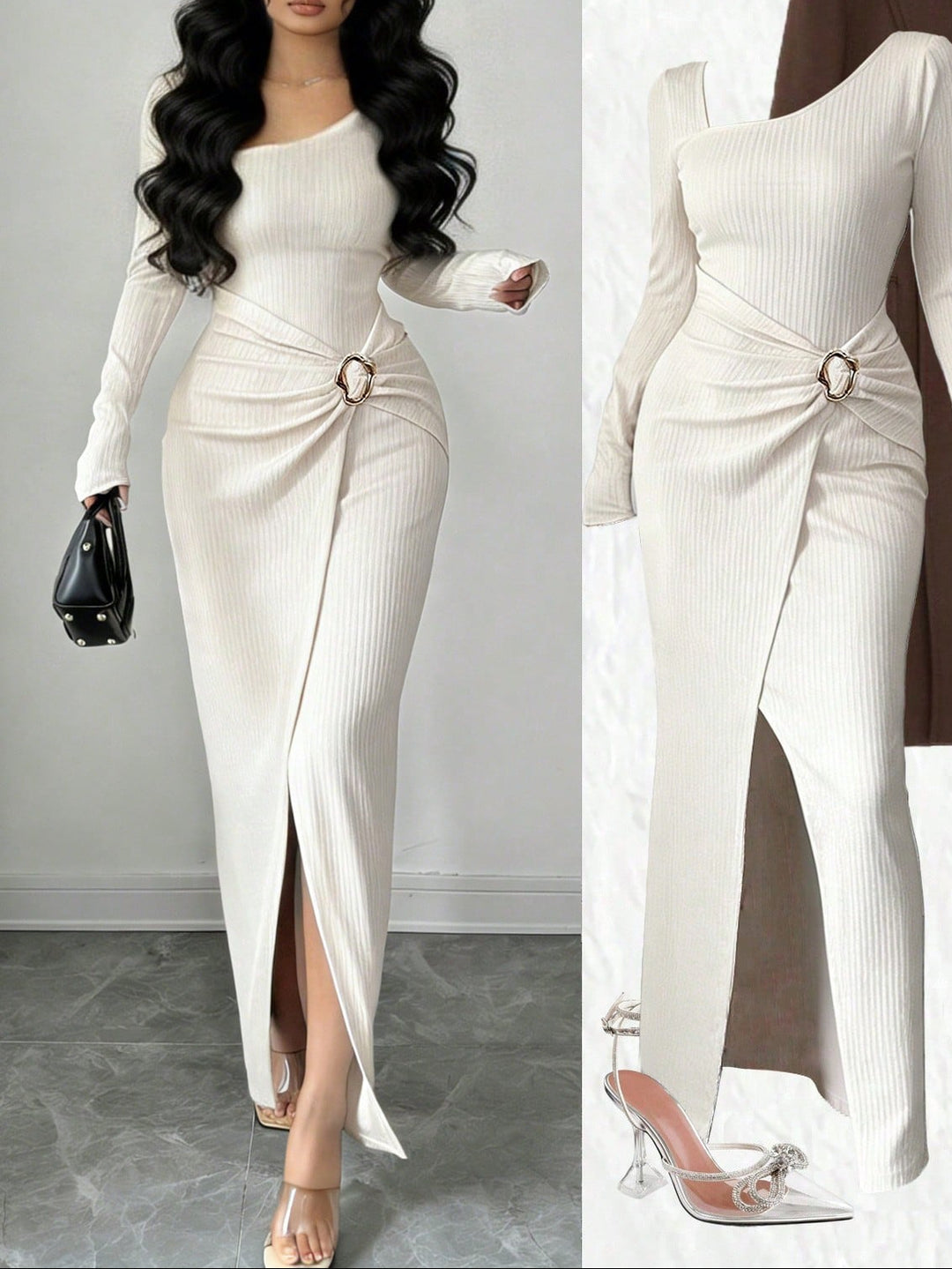 Rochie maxi SHEIN, crem
