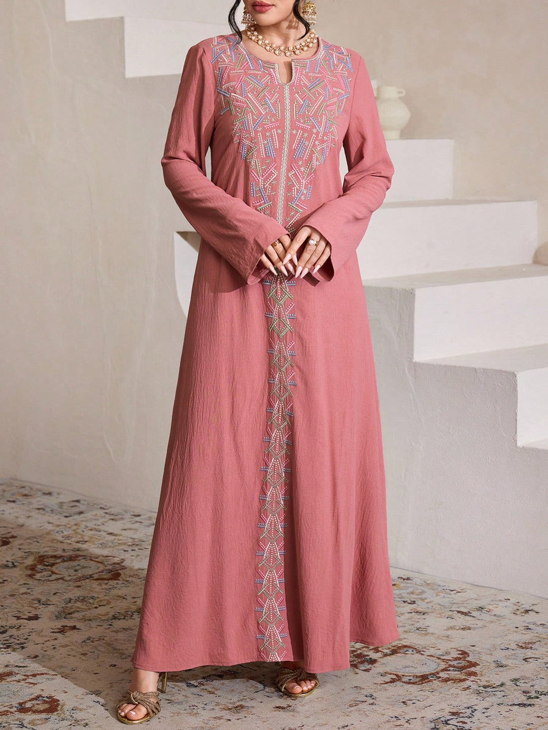 Set caftan și jalabiya SHEIN, roz