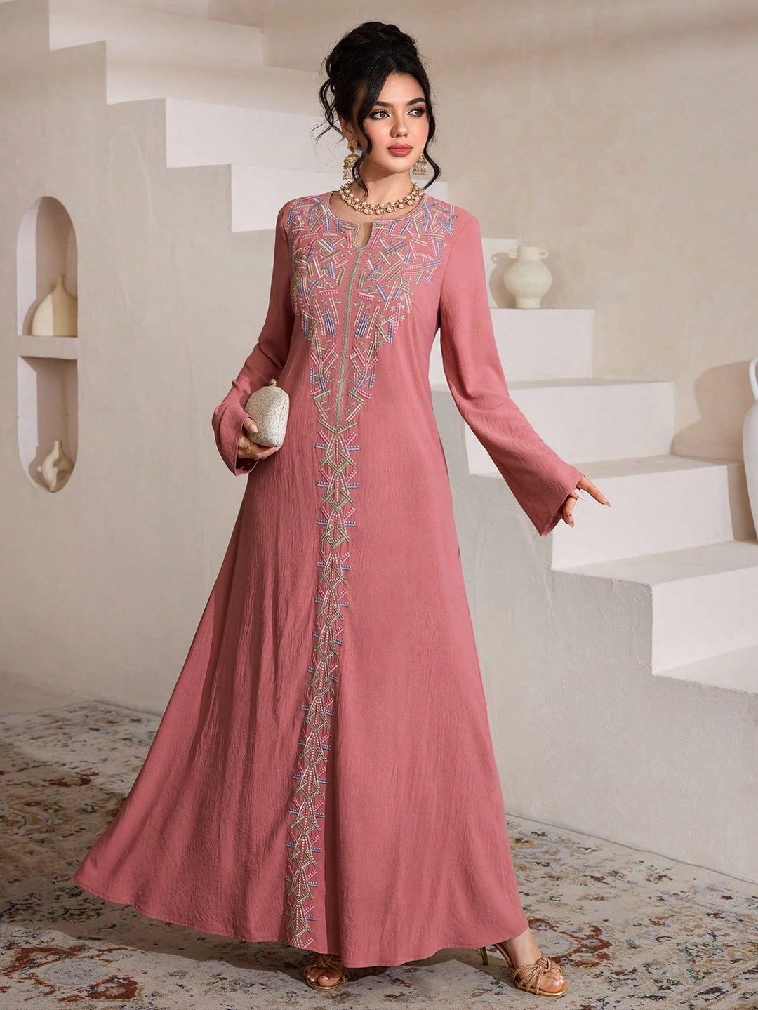 Set caftan și jalabiya SHEIN, roz