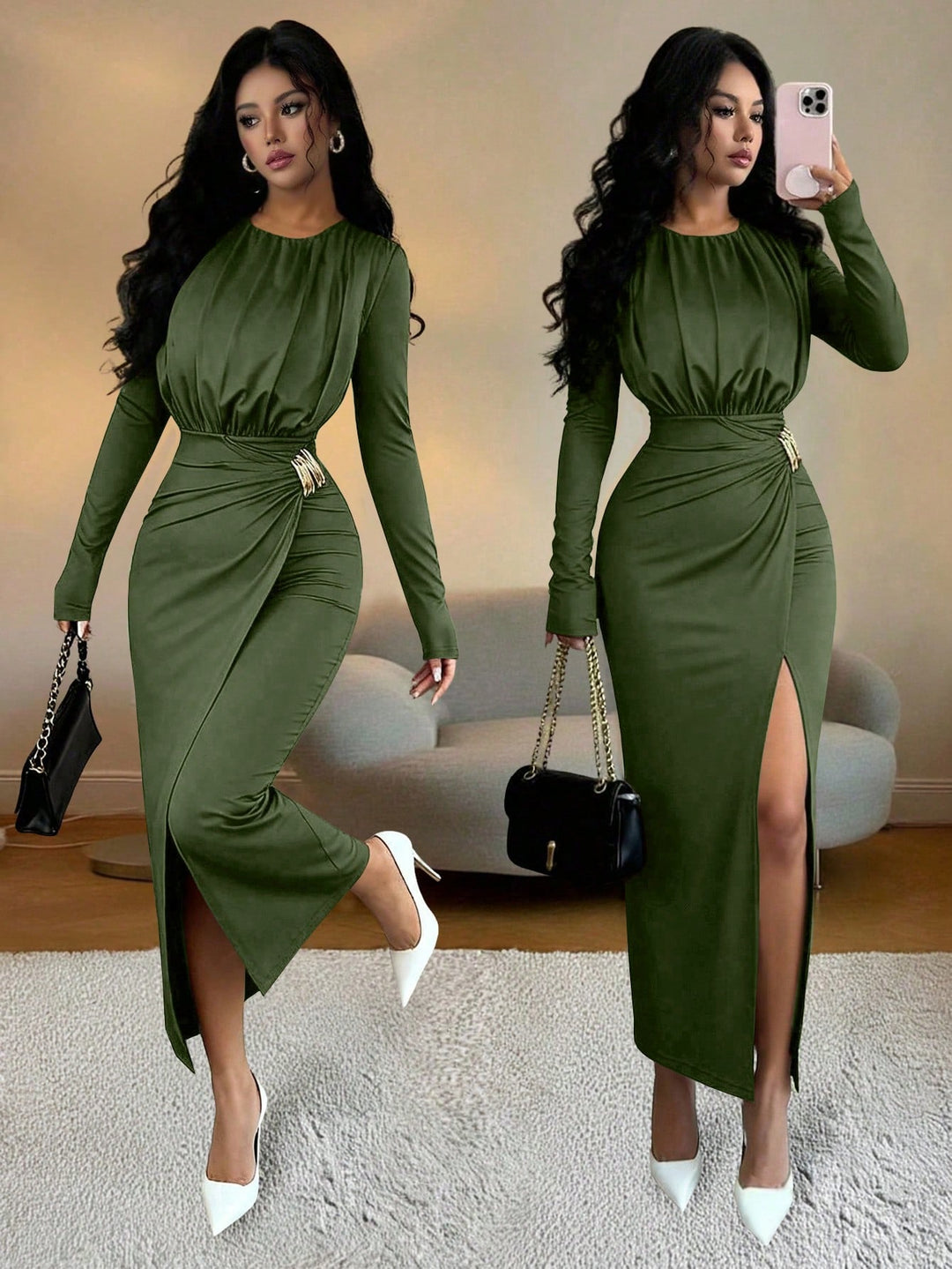 Rochie maxi SHEIN, kaki
