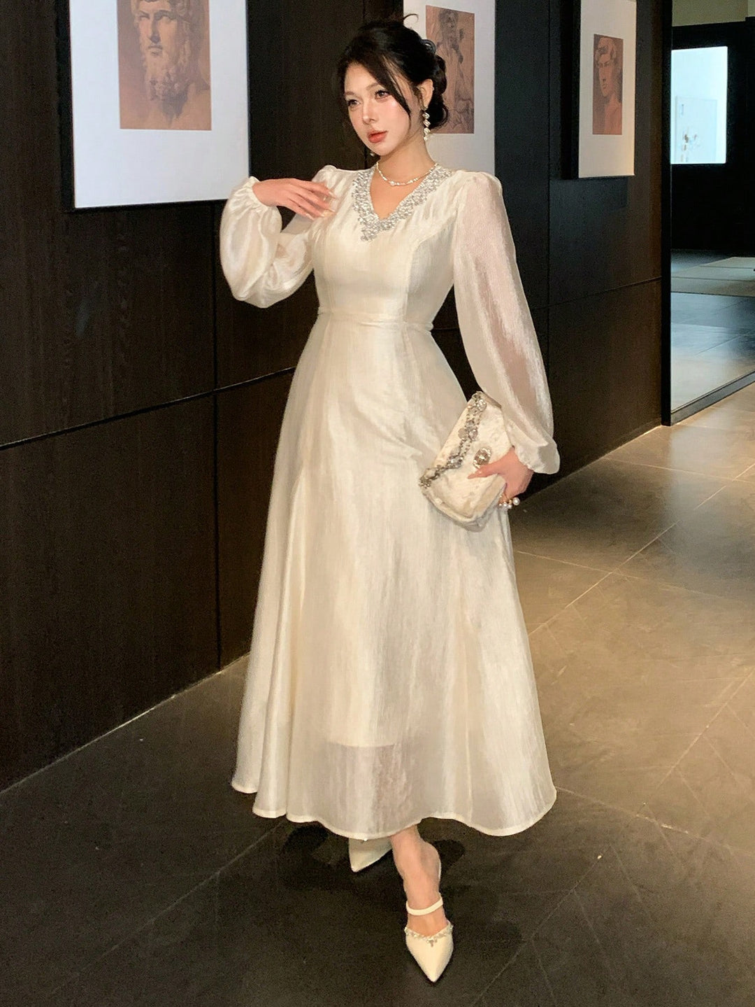 Rochie de ocazie SHEIN, crem