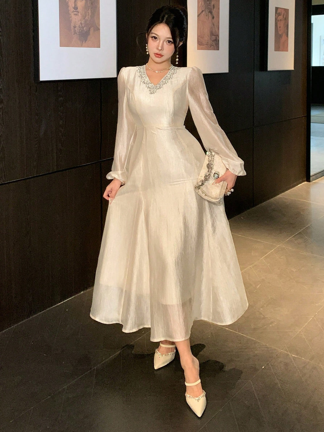 Rochie de ocazie SHEIN, crem