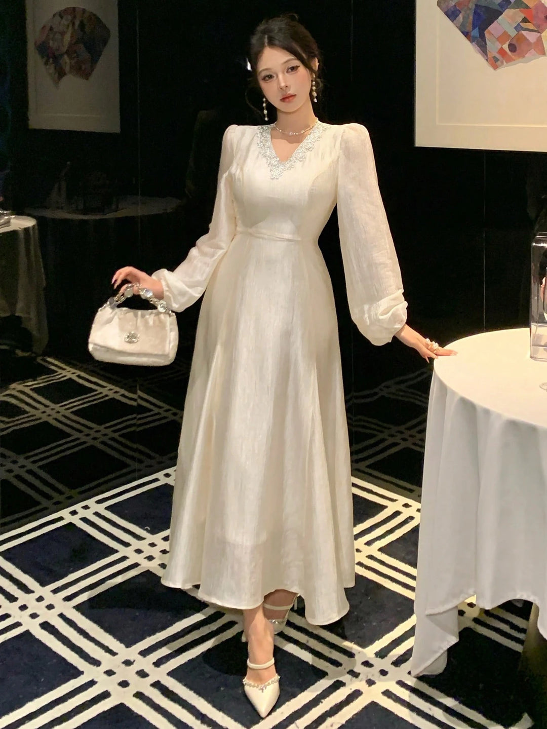 Rochie de ocazie SHEIN, crem