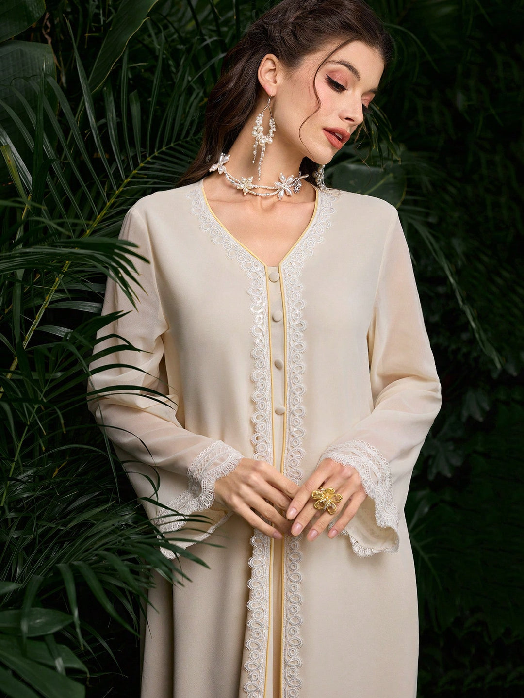Set caftan și jalabiya SHEIN, galben