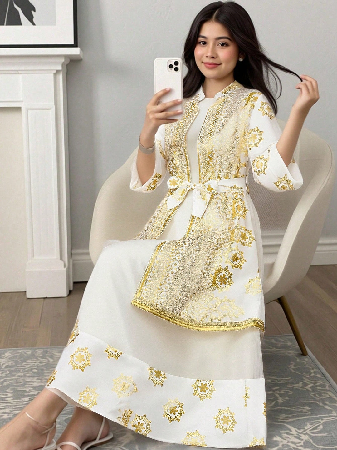 Set rochie și cardigan SHEIN, alb