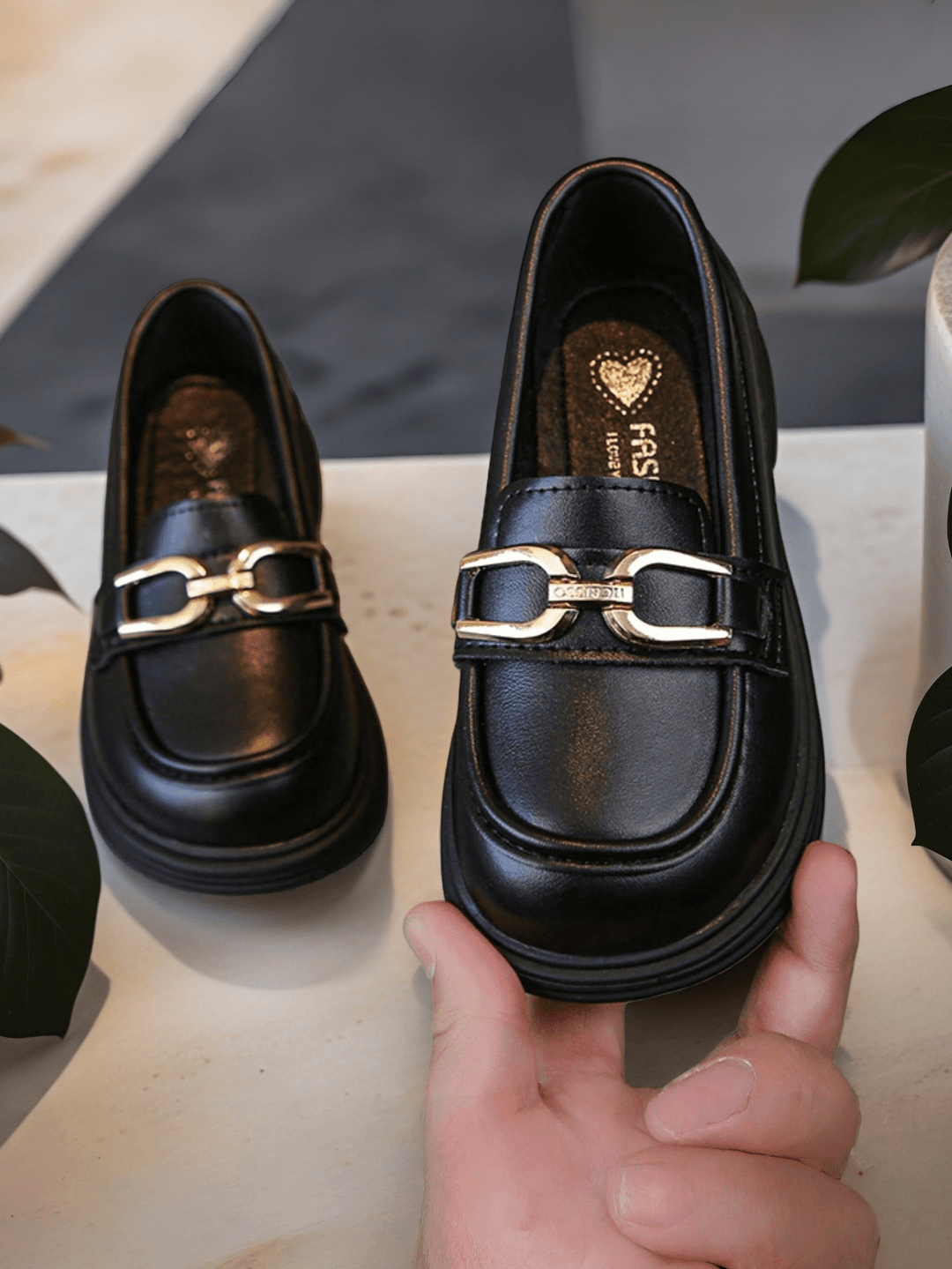 Pantofi fete loafers SHEIN, negru